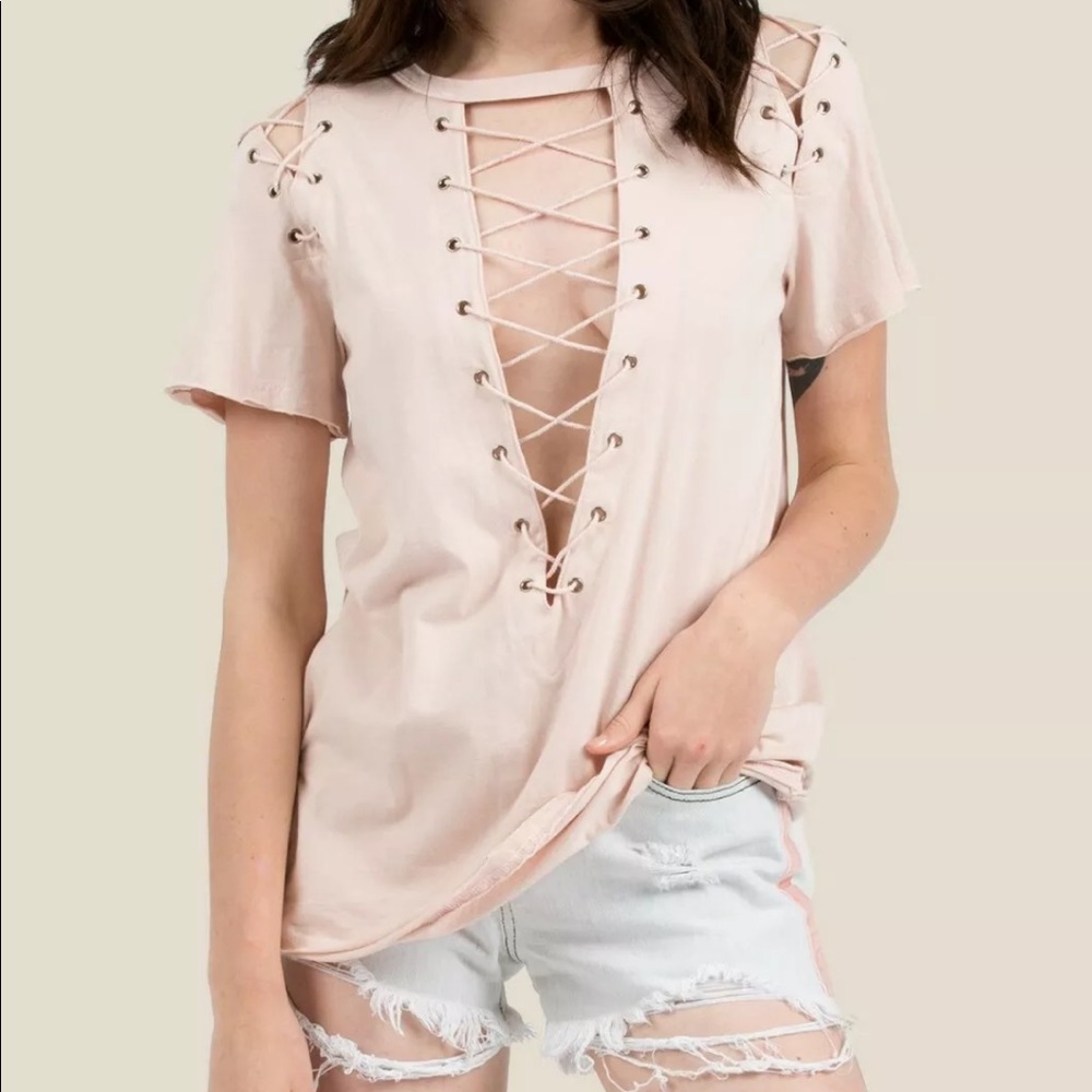 Lace up deep V tee